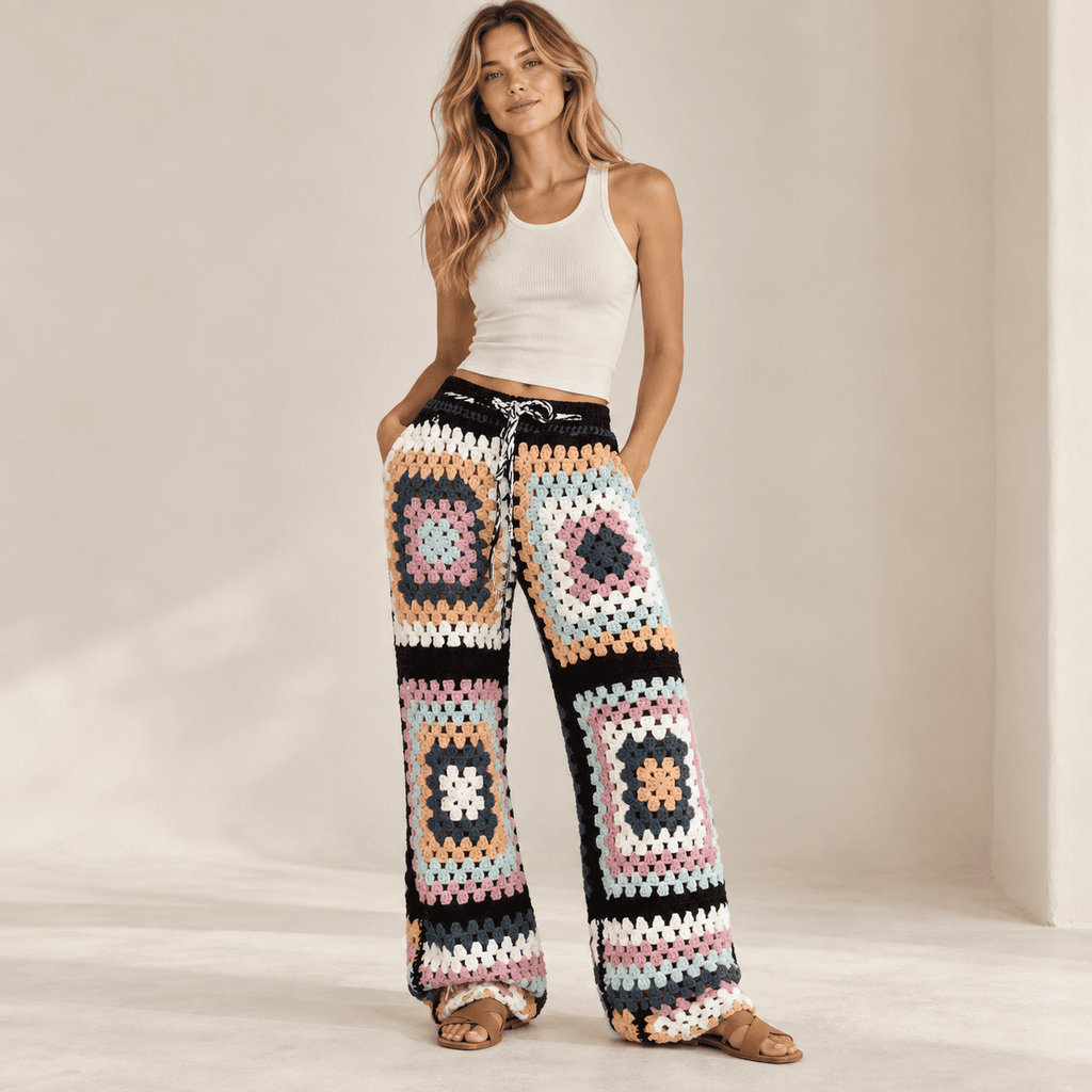 Retro Bloom Crochet Knit Pants