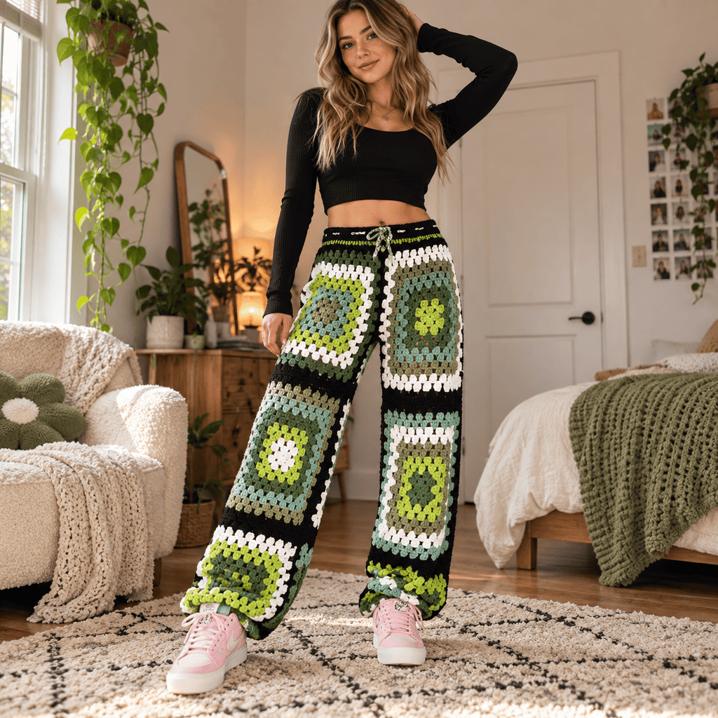 Retro Bloom Crochet Knit Pants
