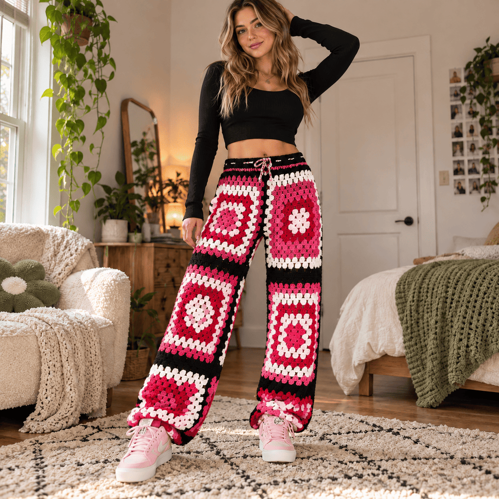 Retro Bloom Crochet Knit Pants