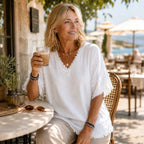 Frayed V-Neck Cotton-Linen Blouse