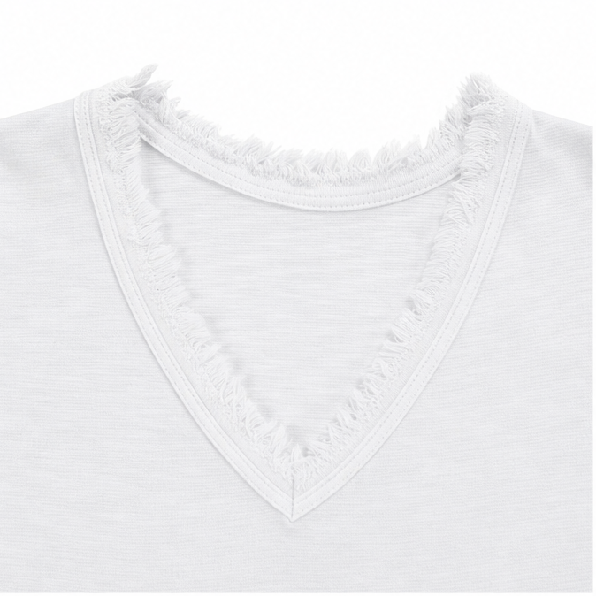 Frayed V-Neck Cotton-Linen Blouse